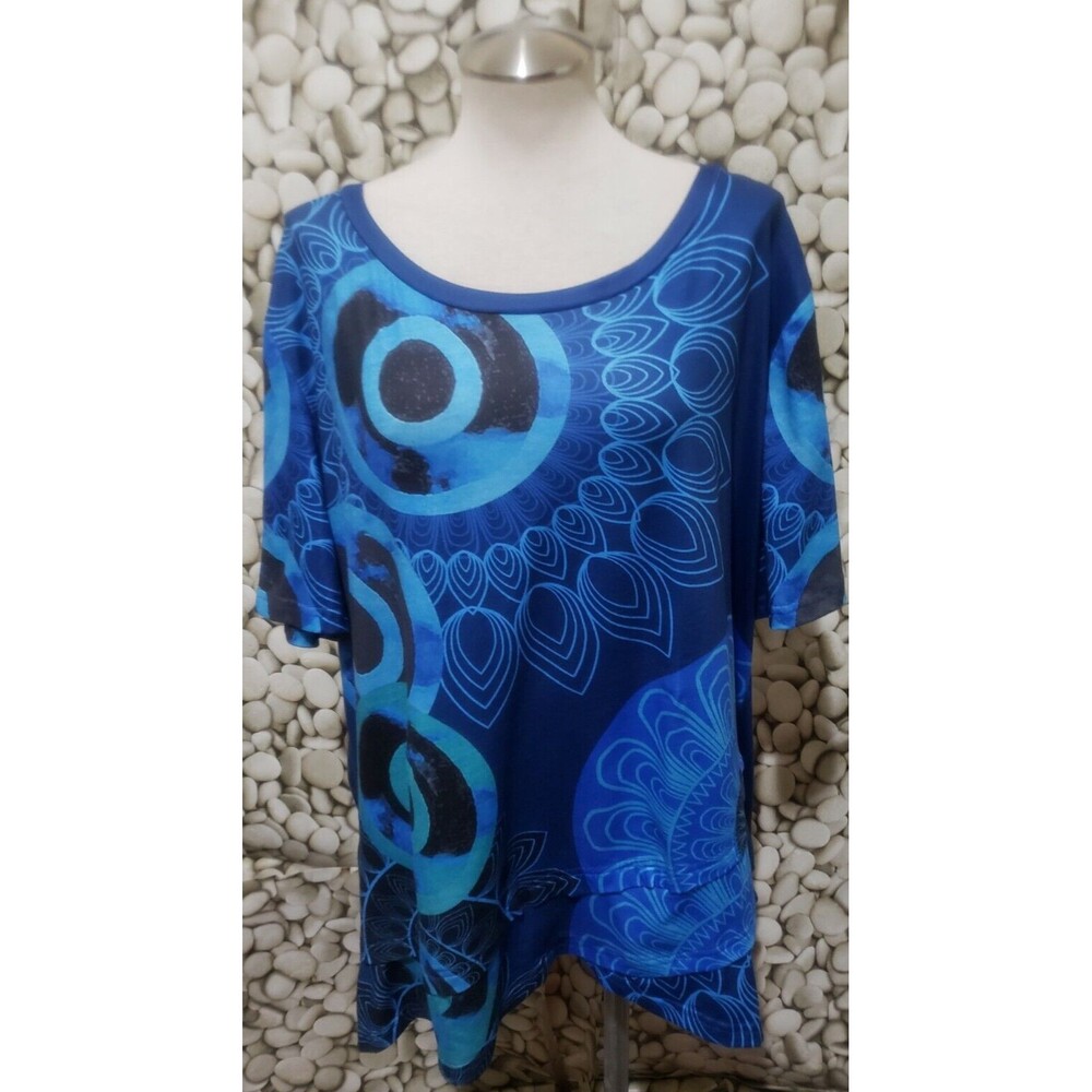 MISLOOK Shirt Womens Size 4XL Blue Black Short Sleeve Cotton Top